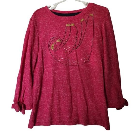 Cat & Jack Red Hanging Sloth Tee size 6 6X Years Girls 3/4 Tie Sleeve Kids - Picture 2 of 4